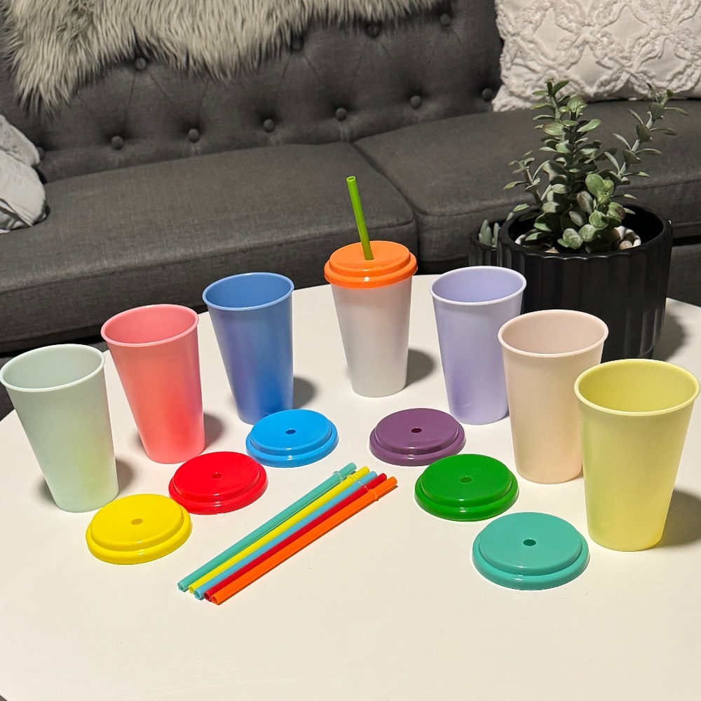 Reusable Color Changing Cups Kids  Drinking Cup Tumblers with Lid and Straw